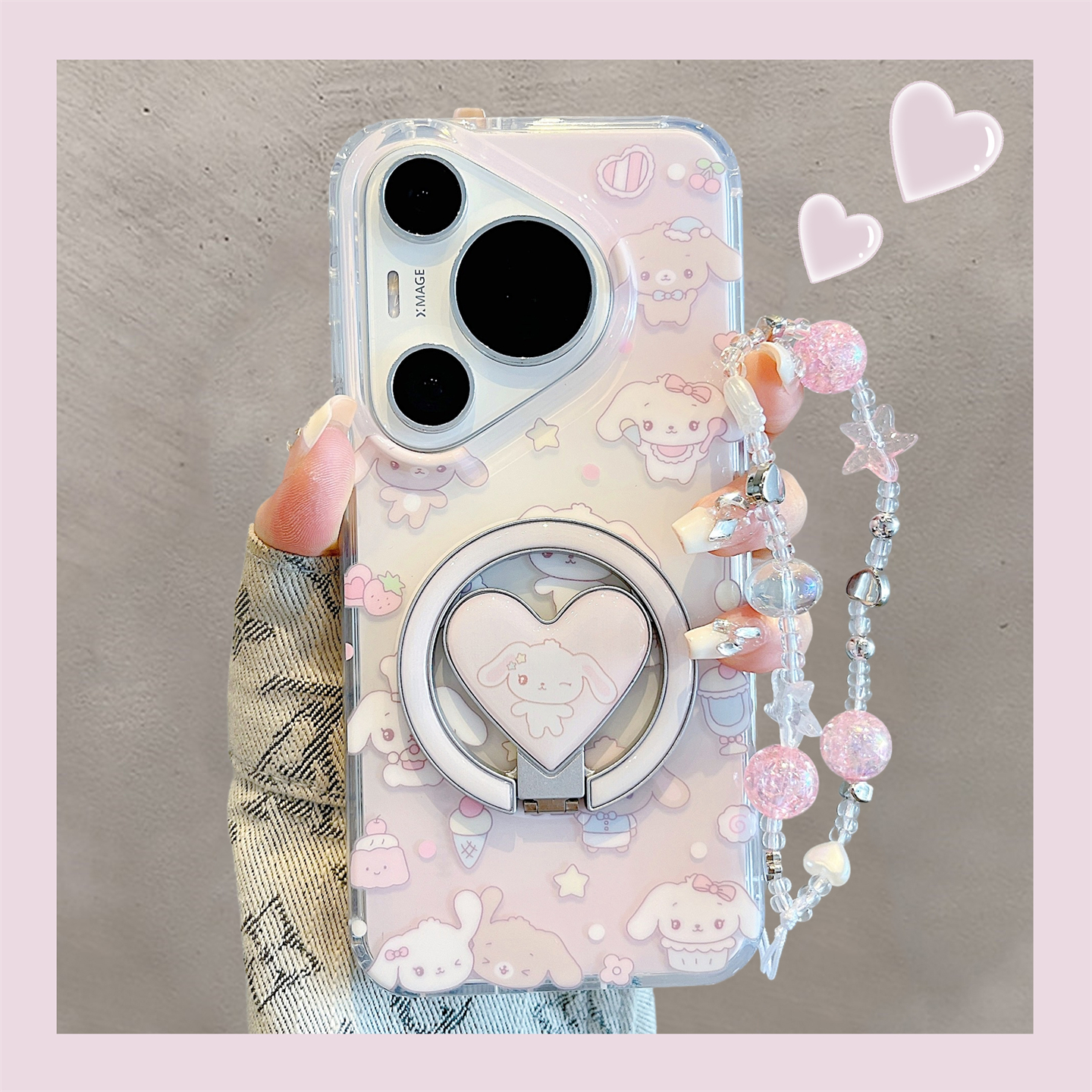 适用华为pura70pro+手机壳少女心粉色可爱小兔子mate70pro支架女