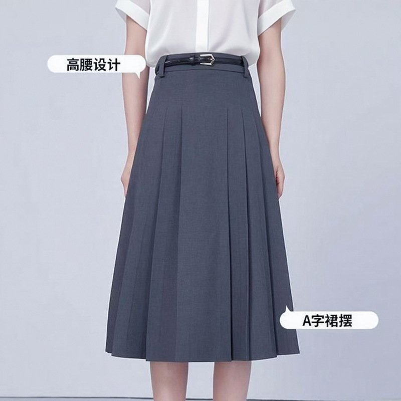 高腰半身裙女夏a字中长款面试正装气质通勤时尚百搭夏季百褶裙