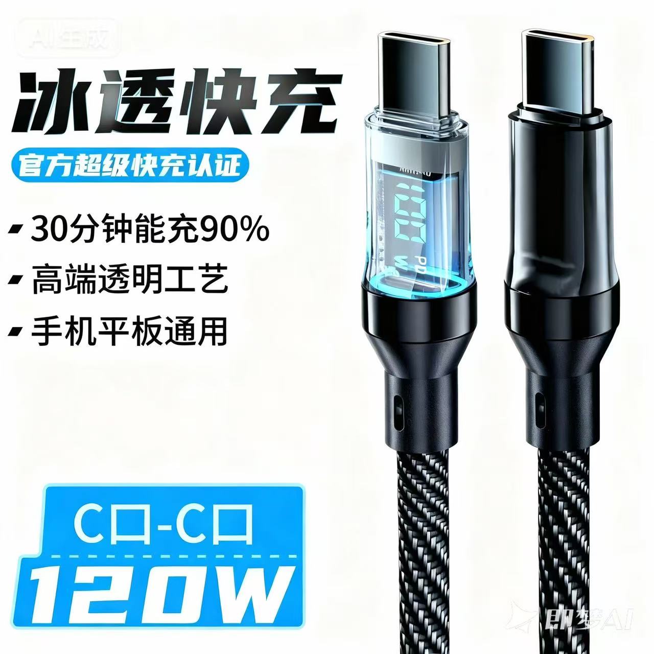 双C120W智能闪充快充数显6A充电线适用华为荣耀等数据线