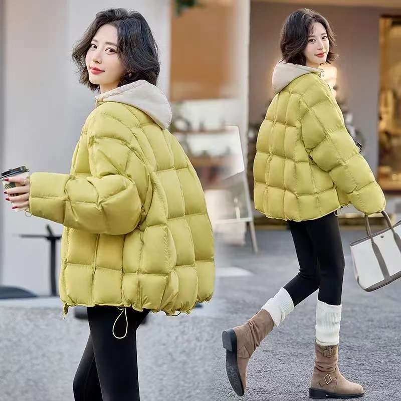 韩版简约纯色圆领外套女2025冬季新洋气百搭保暖显瘦棉衣棉服