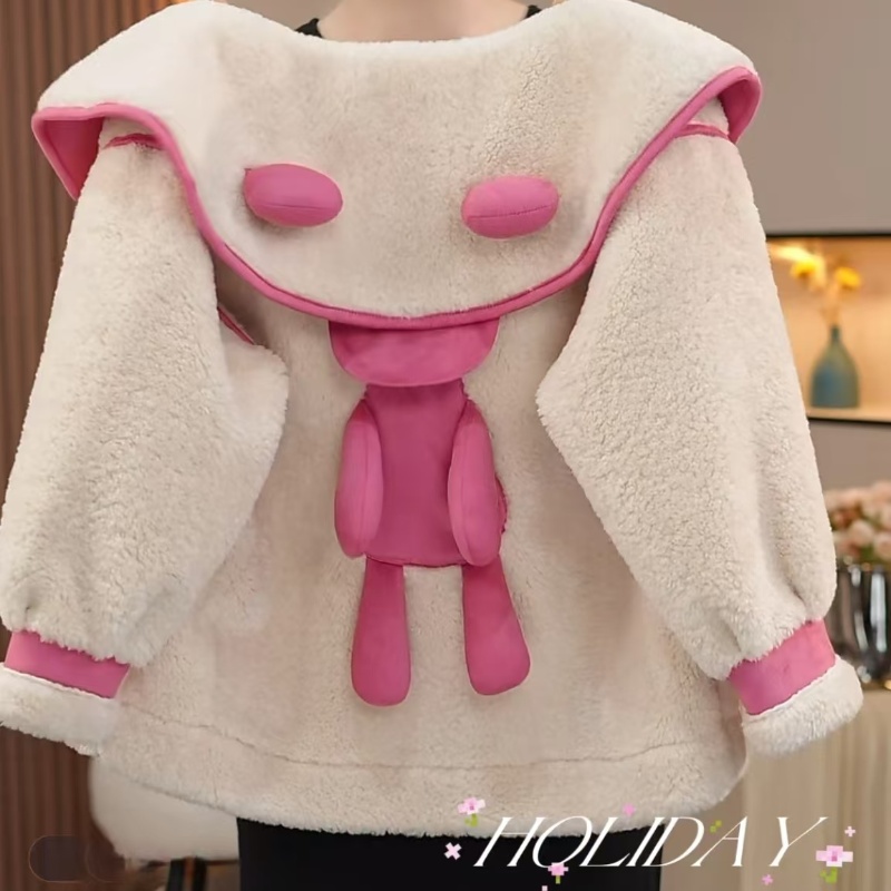 女童秋冬洋气保暖外套2025新款儿童冬季款翻领上衣中大童毛毛衣潮