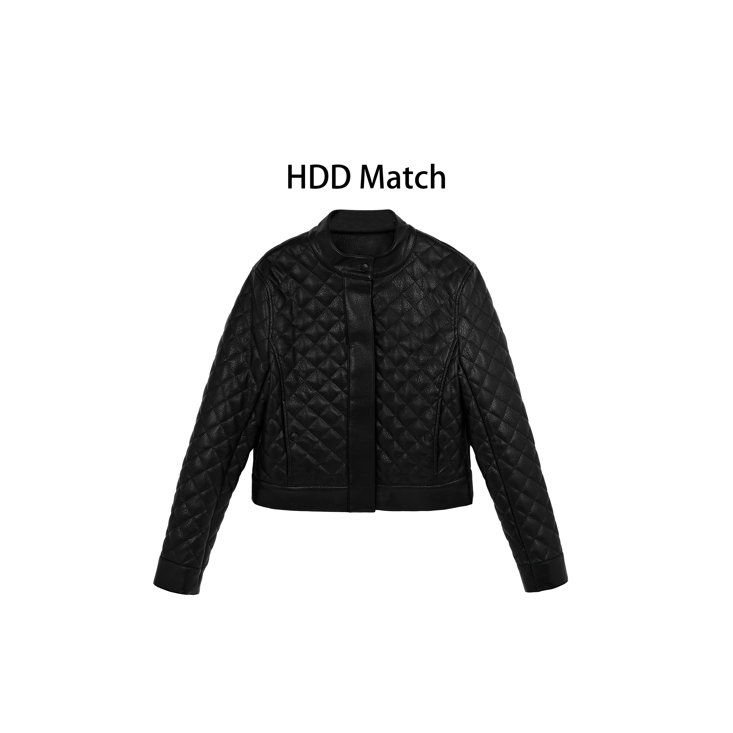 HDD- "皮衣态度" 秋冬压格女款夹棉短款利落黑色皮衣外套 Y8859