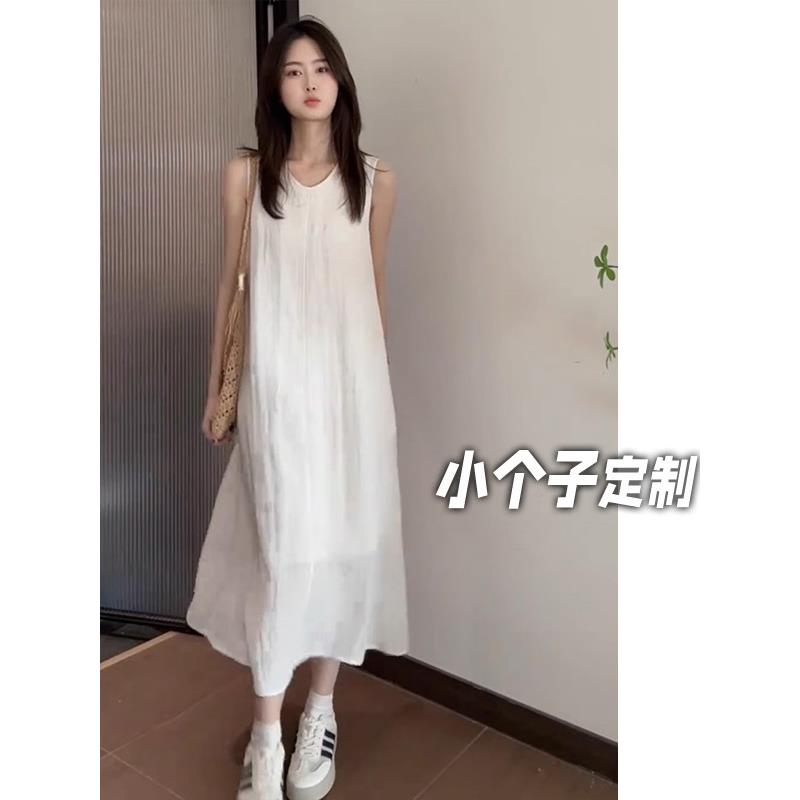 150小矮个子设计感无袖背心连衣裙女夏季显瘦中长款宽松法式a字裙