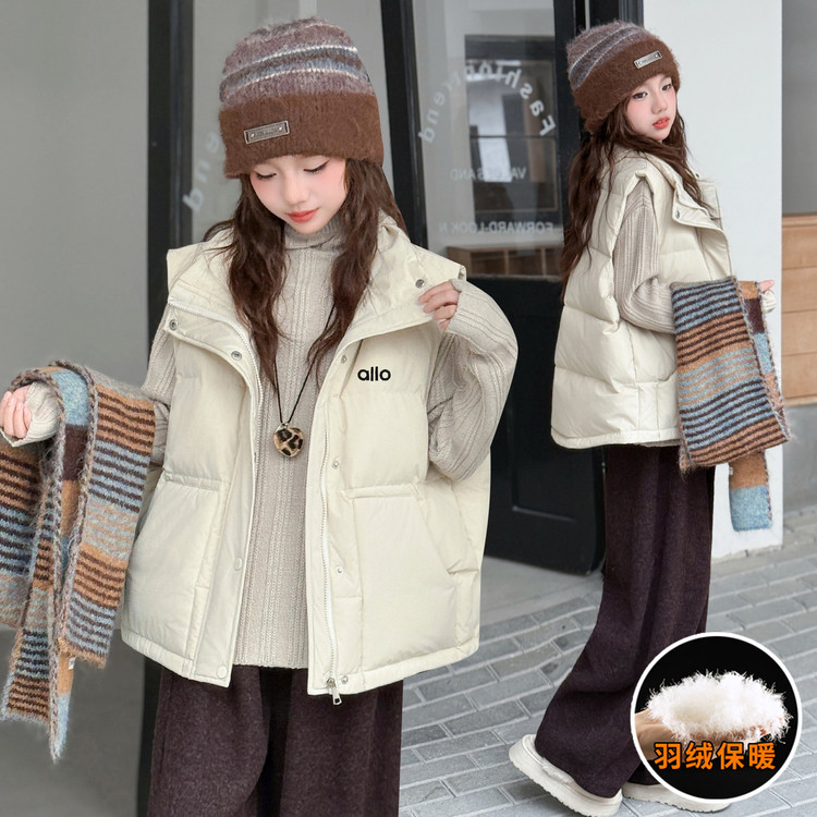 女童羽绒马甲秋冬新款洋气女孩外穿羽绒服中大童坎肩白鸭绒外套