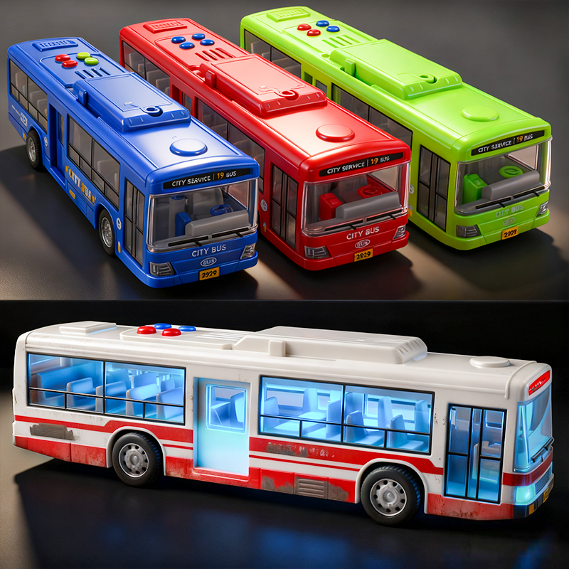 儿童巴士玩具车仿真公共汽车公交车大号可开门灯光音乐大巴车模型
