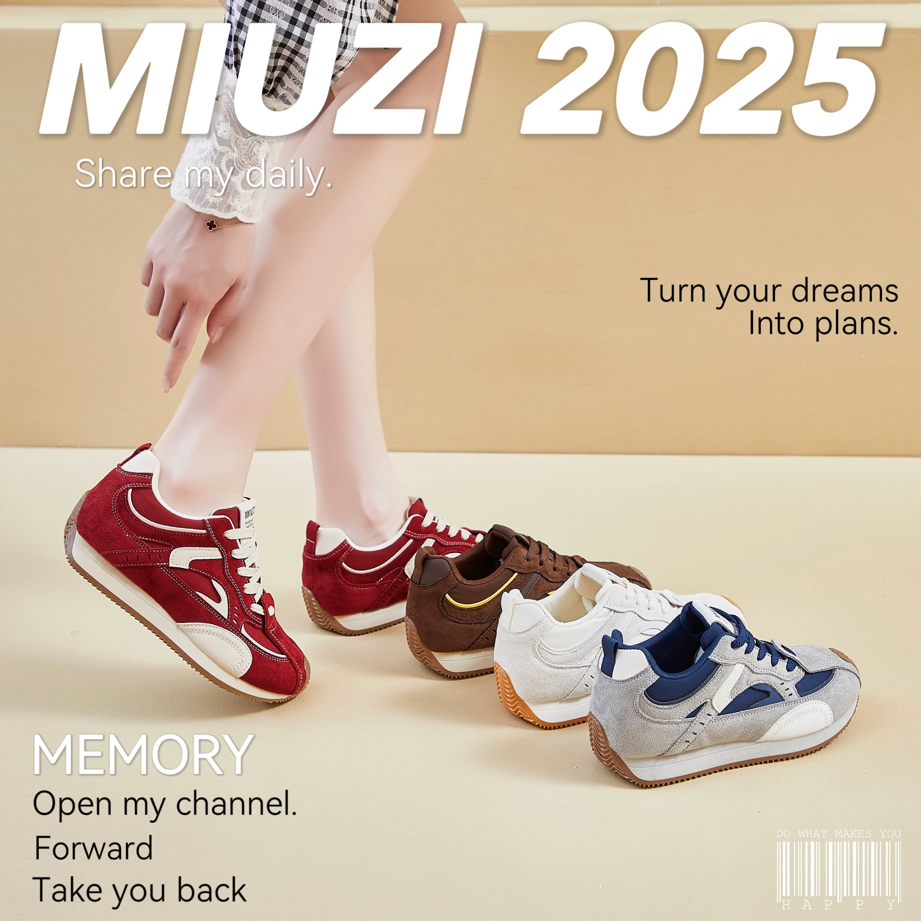 MIUZI谬姿 日系秋冬加绒多巴胺内增高阿甘鞋女潮休闲百搭德训鞋厚