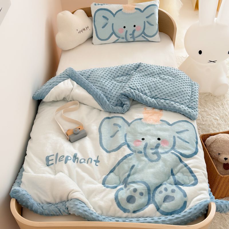 卡通风印花牛奶绒豆豆绒被加厚保暖儿童冬被单人学生宿舍春秋被芯