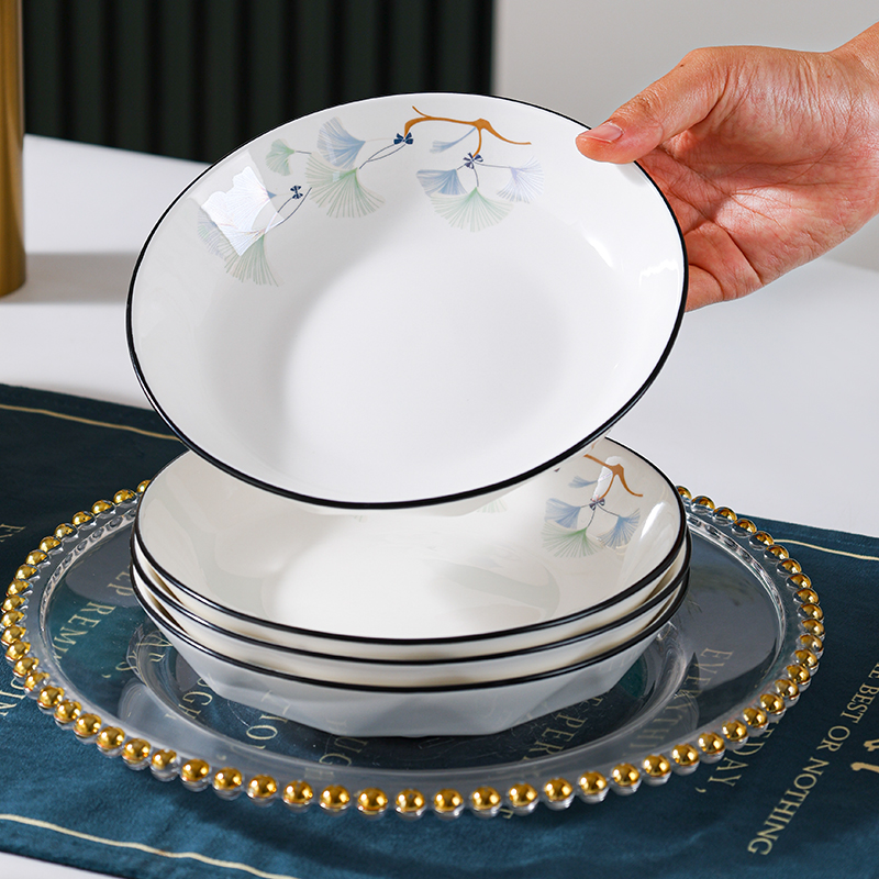 【银杏花开】7英寸盘子10只装食品级一盘炒菜家用陶瓷陶瓷筷子