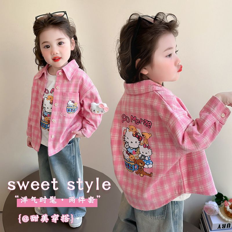 女童薄款格子衬衫外套2025新款春装长袖春秋儿童宝宝上衣百搭衬衣