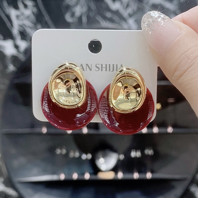 铜合金耳饰 新款时尚瑞丽风双层薯片耳钉耳饰