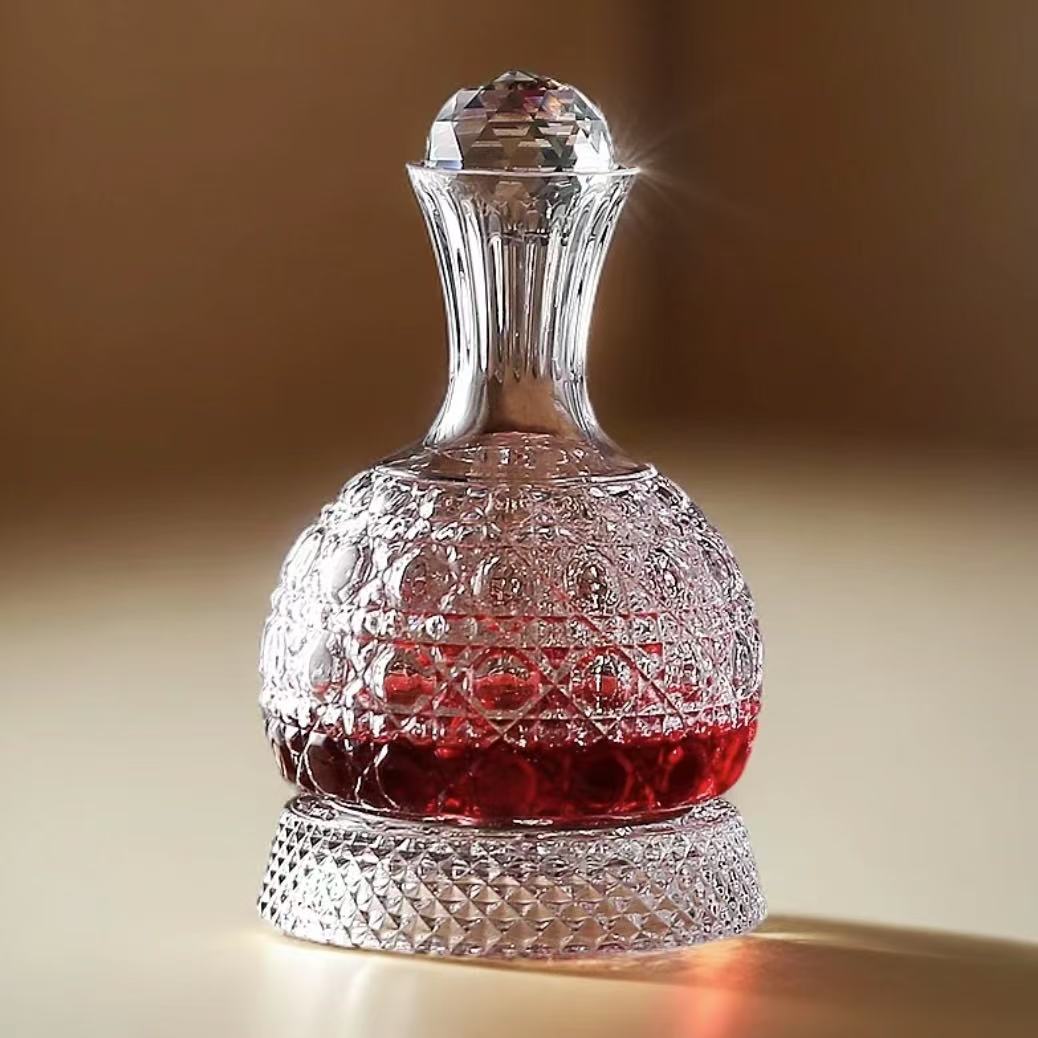 高档宝石款创意家用旋转无铅欧式水晶玻璃嵌套工艺醒酒器