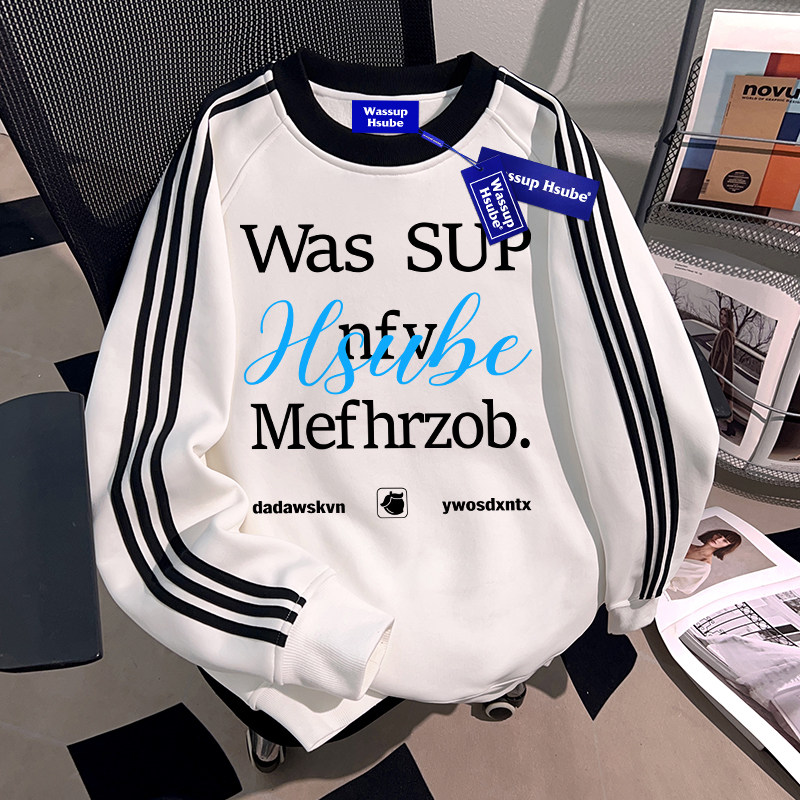 WASSUP HSUBE美式国潮牌重磅男士圆领卫衣青少年潮酷宽松慵懒上衣