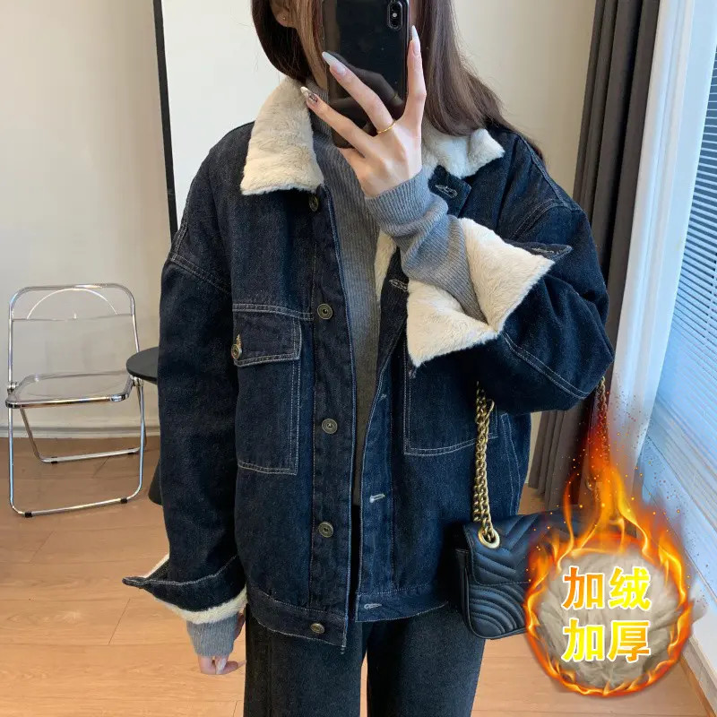 美拉德穿搭冬季加厚牛仔外套女【不掉色】复古宽松显瘦派克服外套