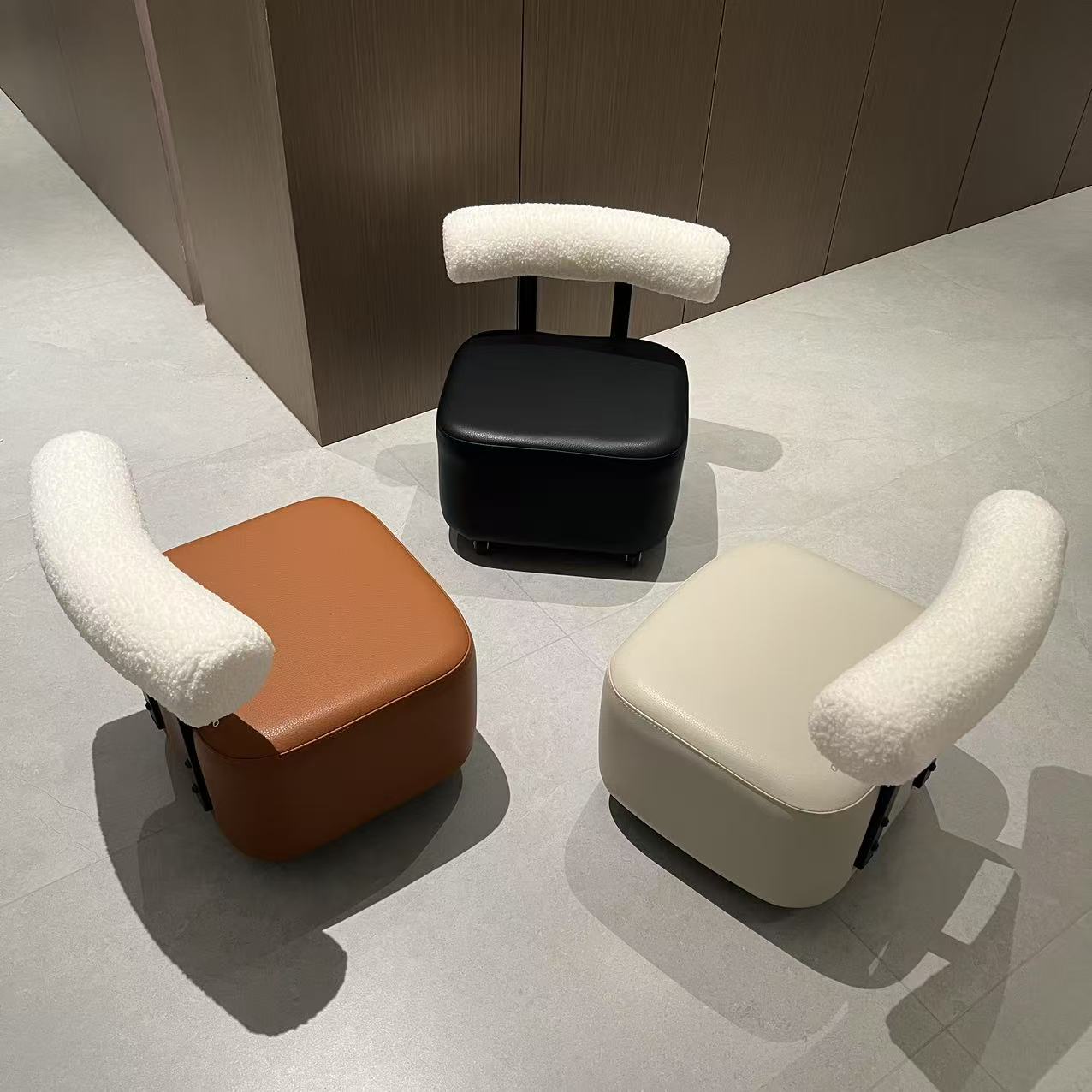 复古轻奢风生态皮溜溜凳换鞋凳万能客厅沙发凳旋转静音床头柜