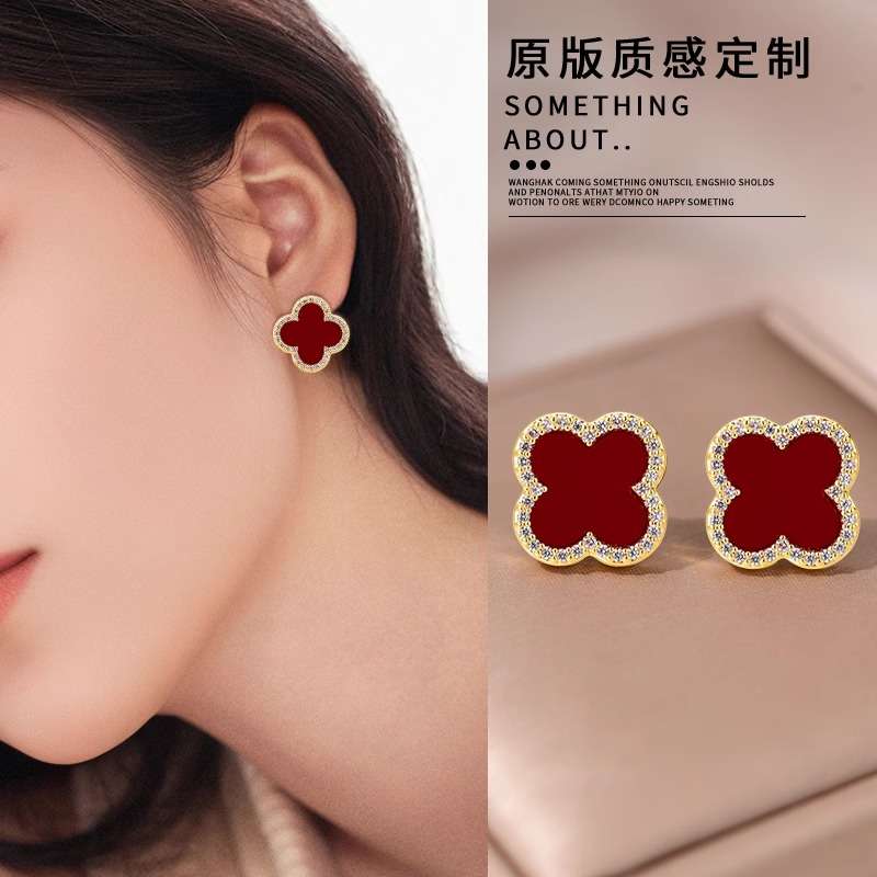 925银耳饰 复古四叶草耳钉轻奢高级感耳环2025百搭气质秋冬耳饰品