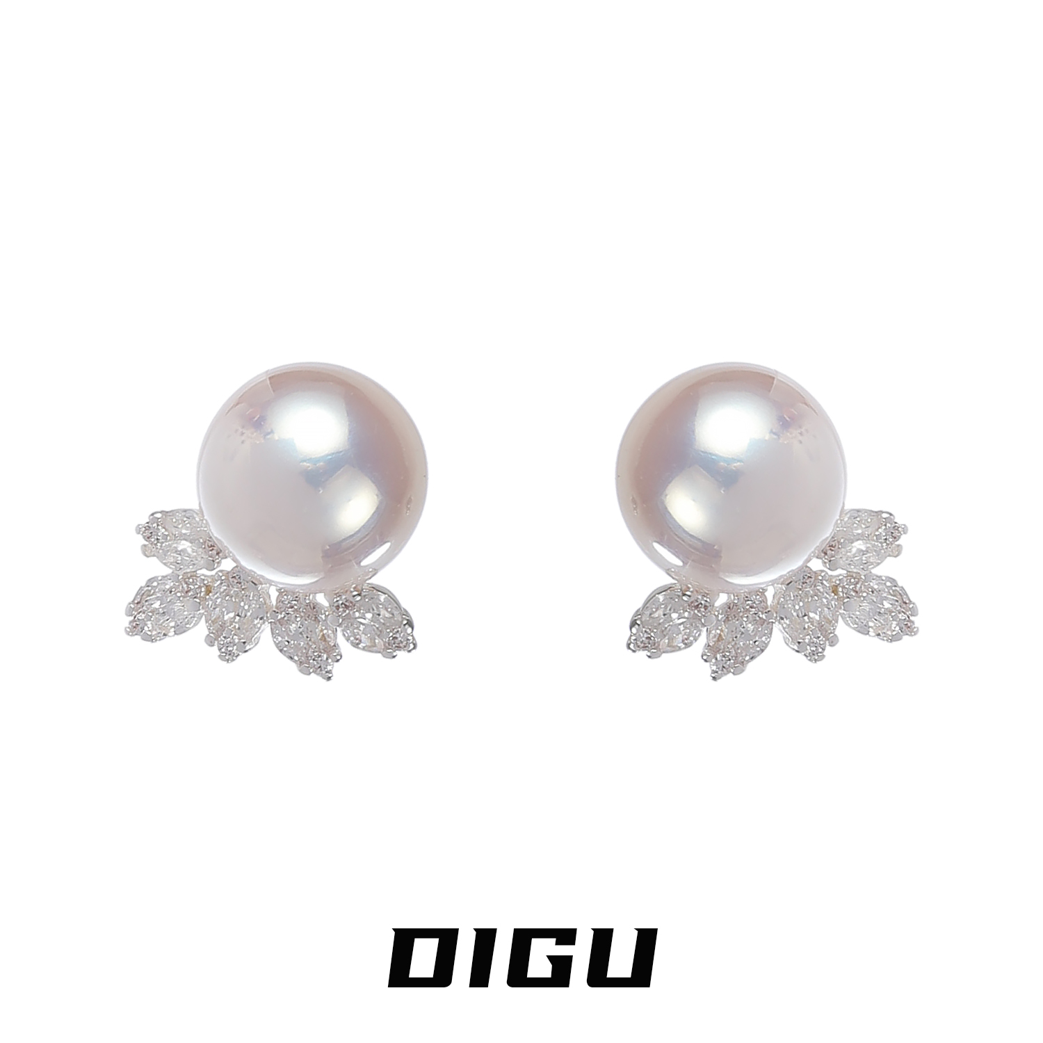 嘀咕家 铜合金仿珍珠耳饰 精致闪钻珍珠耳环气质耳钉轻奢镶钻耳饰