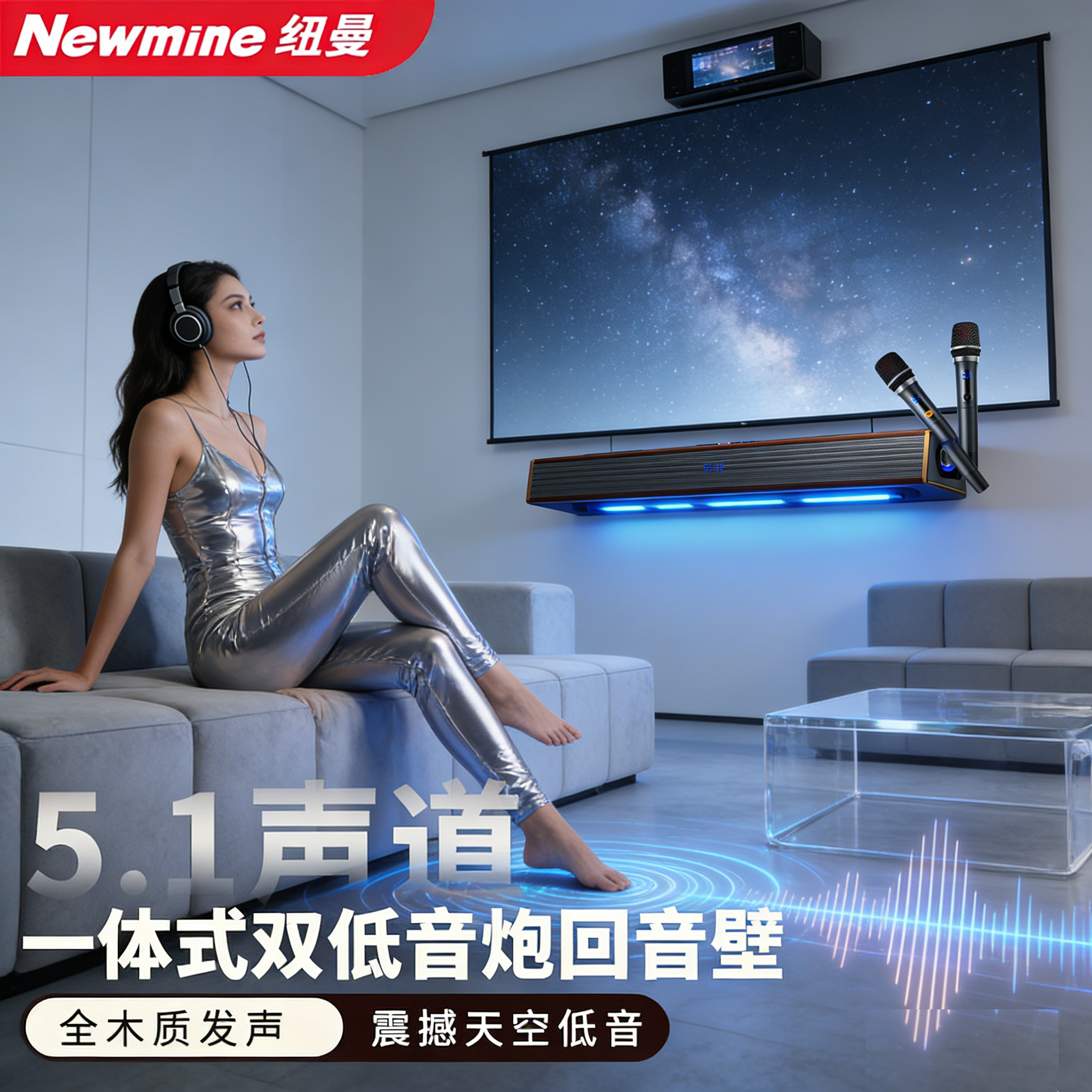 纽曼G69回音壁家庭KTV音响套装家庭影院电视音响蓝牙音响带麦克风