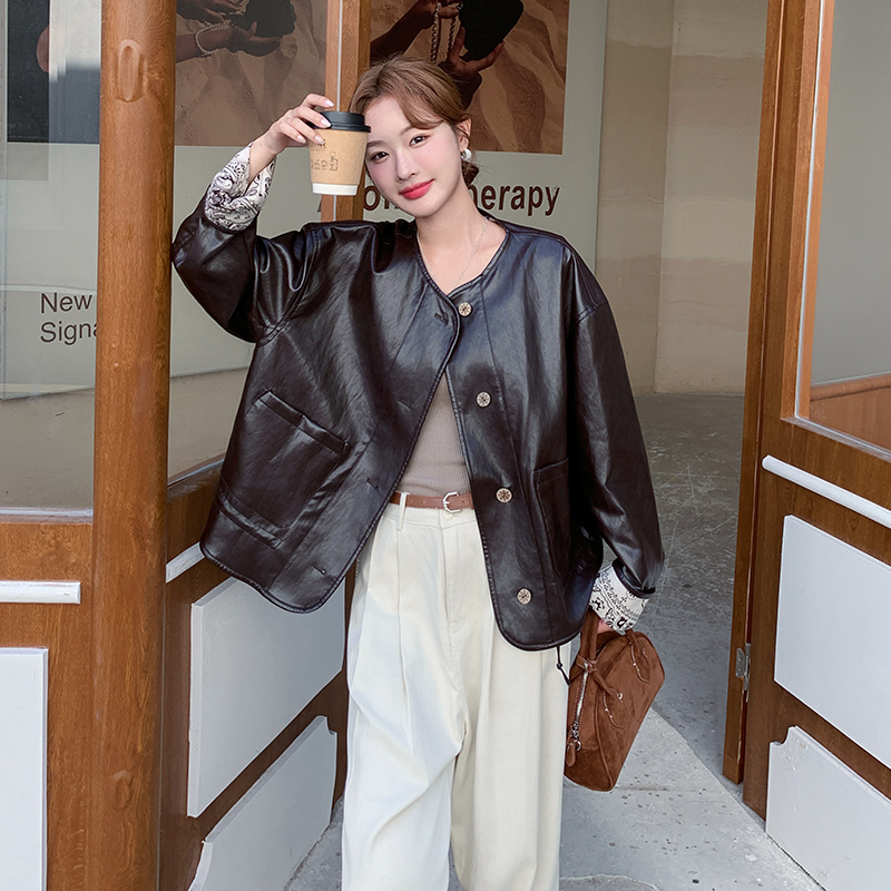 美拉德皮衣女款2025新款早秋超火酷飒风小个子两面穿印花皮夹克