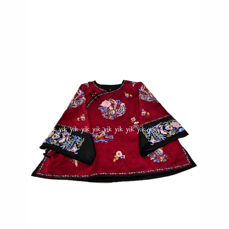 【软云烟】新中式国风重工刺绣圆领斜襟加棉太太服上衣