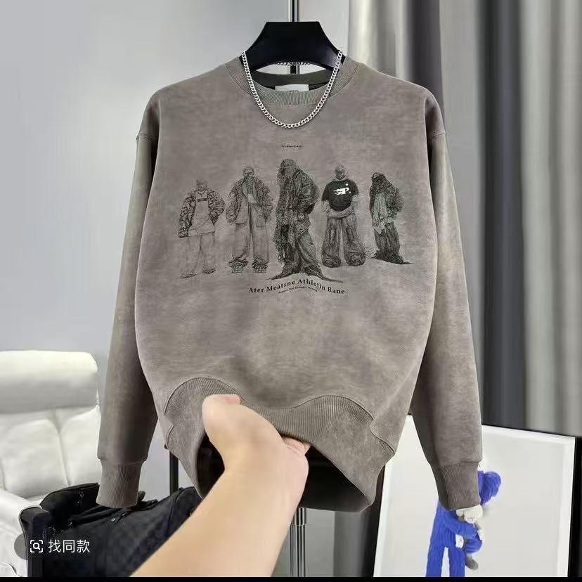 加厚休闲卫衣印花秋冬季加绒上衣保暖潮牌圆领打底衫(冠衡333)