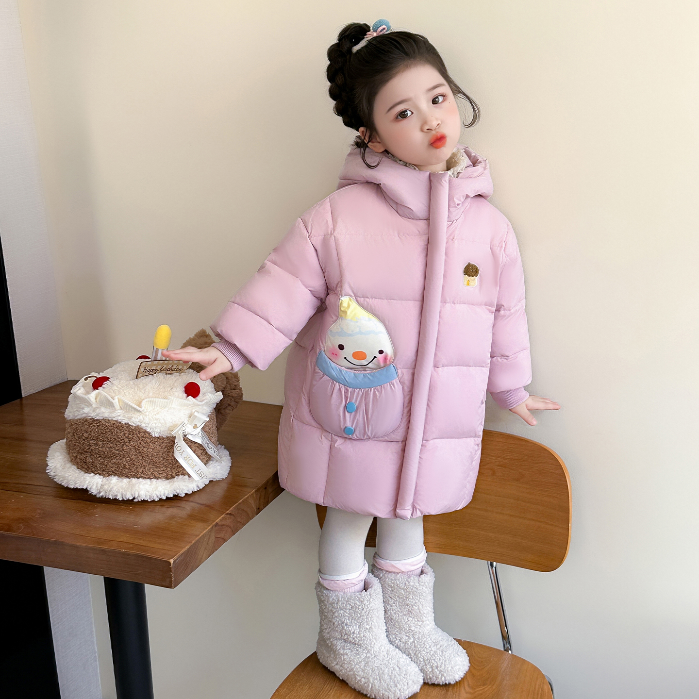 女童中长款白鸭绒羽绒服冬装连帽过膝儿童女宝宝韩版洋气外套冬款