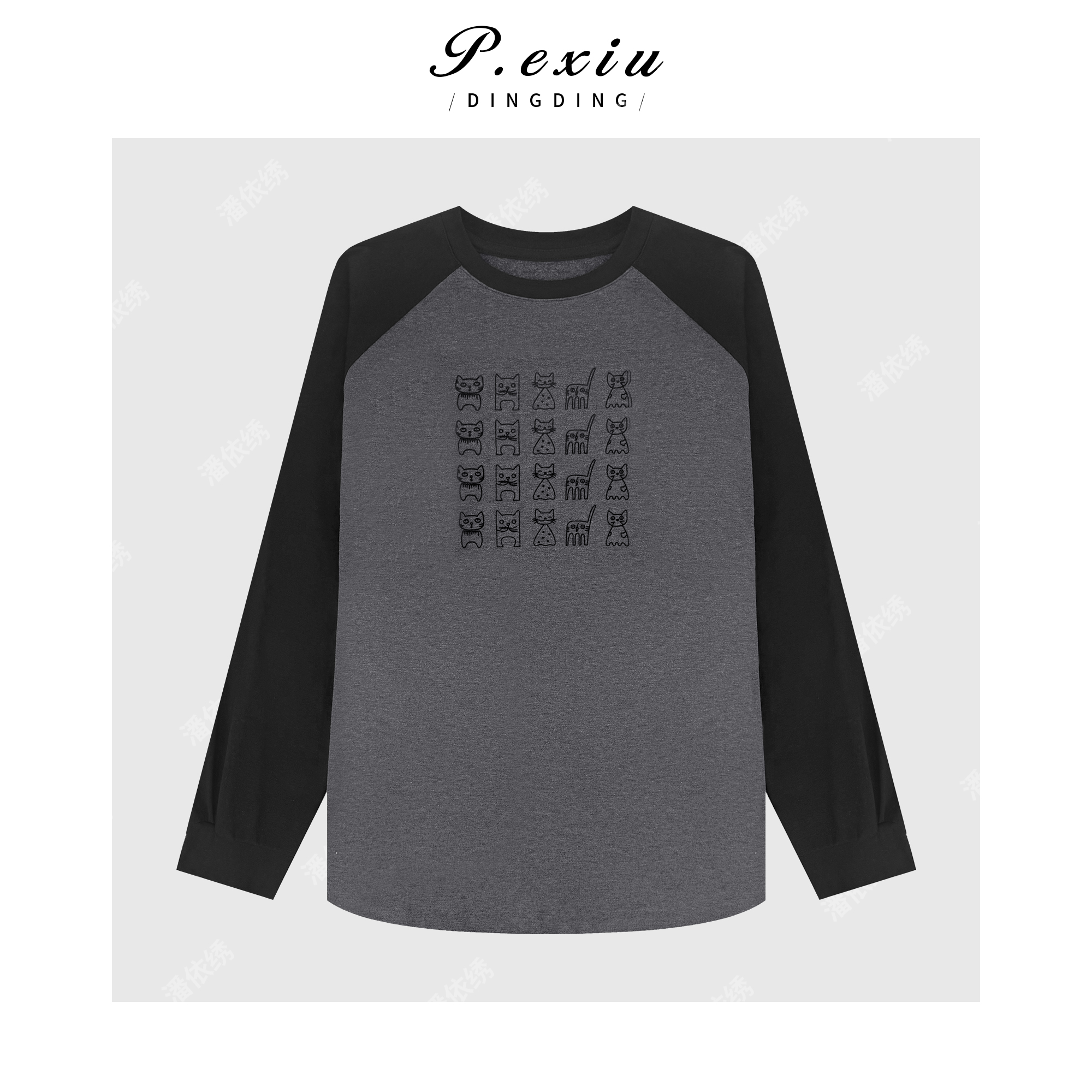 加厚磨绒韩系减龄植绒印花长袖T恤 G9205