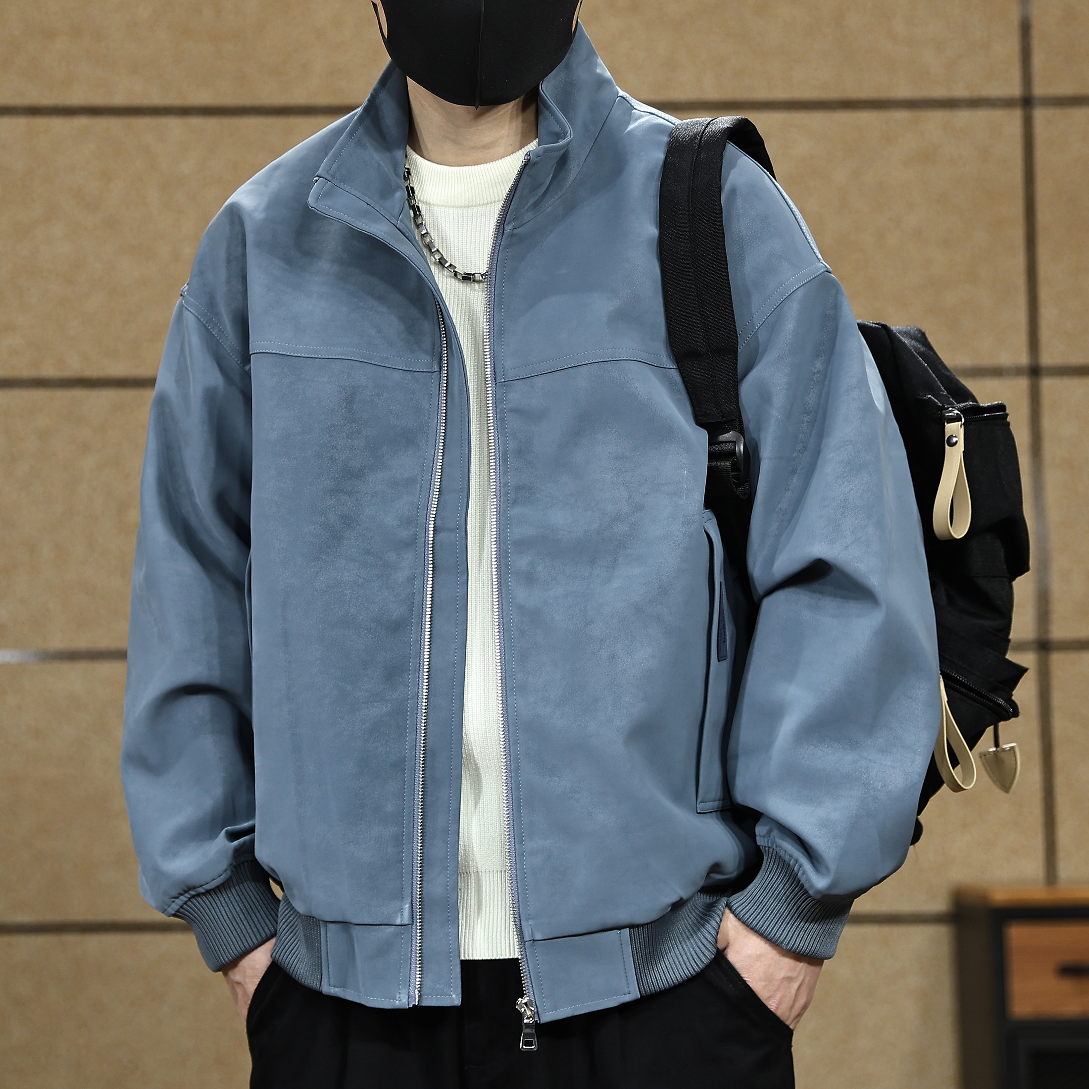 潮牌皮衣外套男款春秋季美拉德棕色皮夹克宽松加肥加大码机车服男