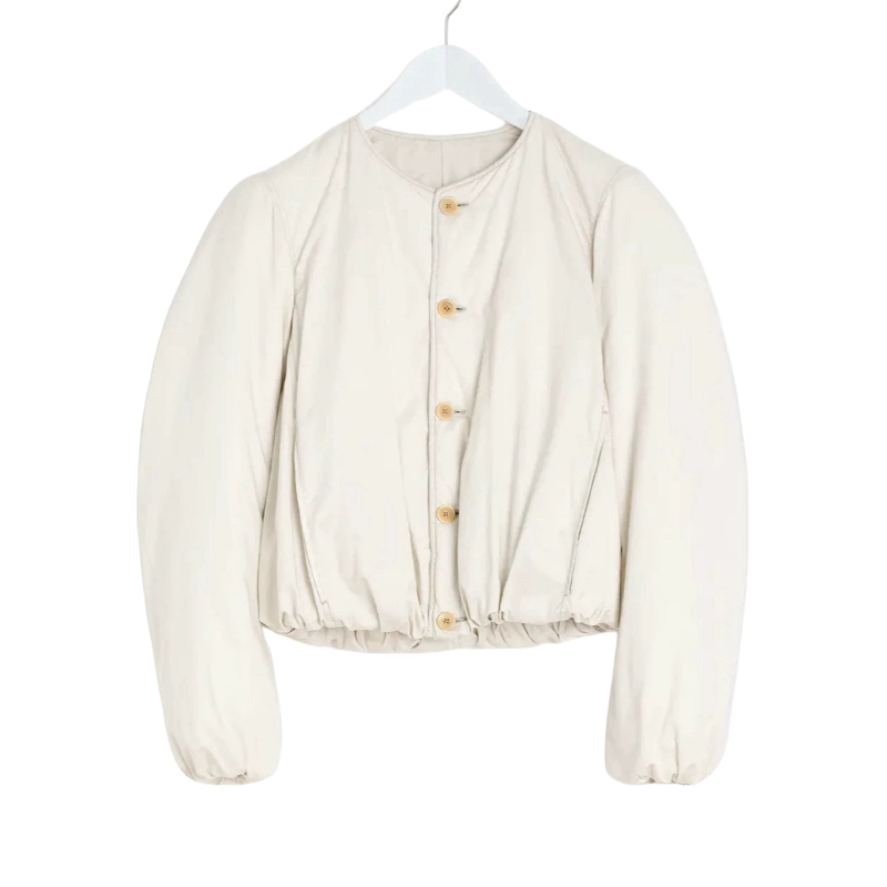 刘雯大表姐棉衣女秋冬法式简约风宽松棉服时尚圆领加厚短款棉外套