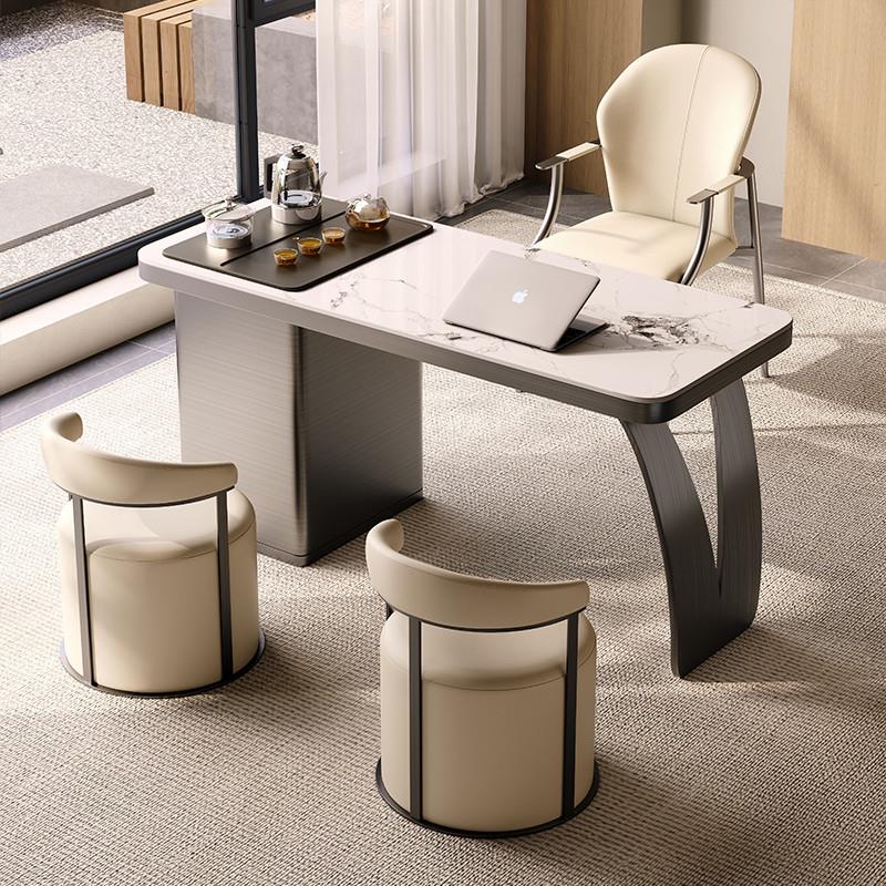 轻奢岩板茶台不锈钢简约现代客厅阳台茶桌家用高级感办公室茶桌椅