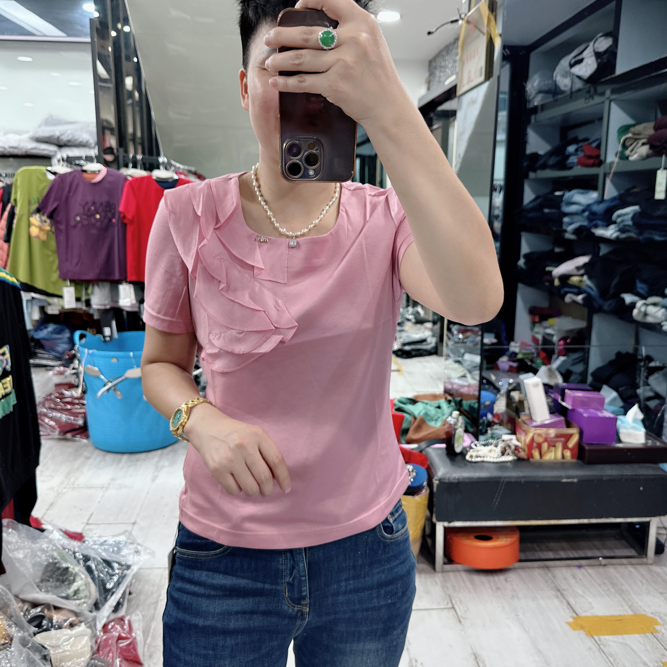 韩货高档3色丝光棉荷叶边凉爽上衣8610品