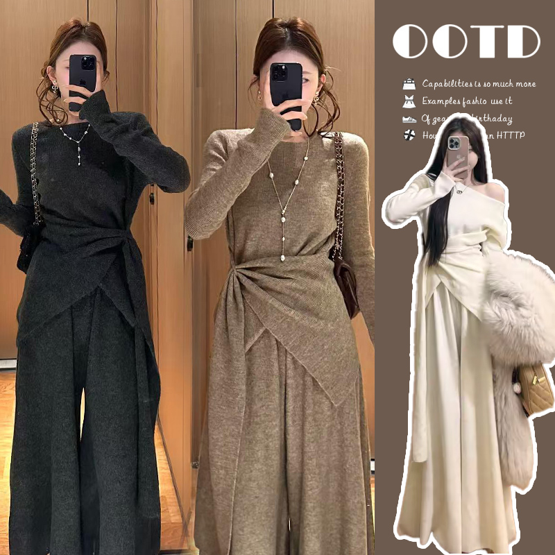 2025孕妇秋冬款一整套穿搭时髦气质不规则上衣搭配宽松洋气阔腿裤