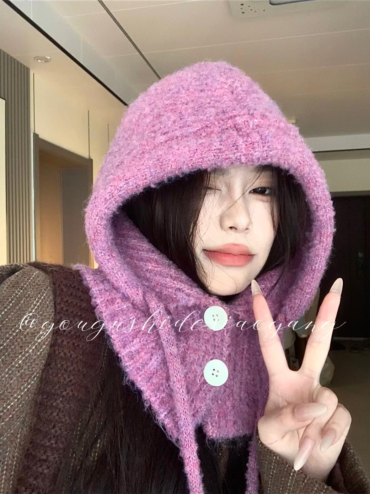 巴拉克拉法帽女纯色韩冬针织帽子围巾一体防风护耳加厚保暖毛线帽