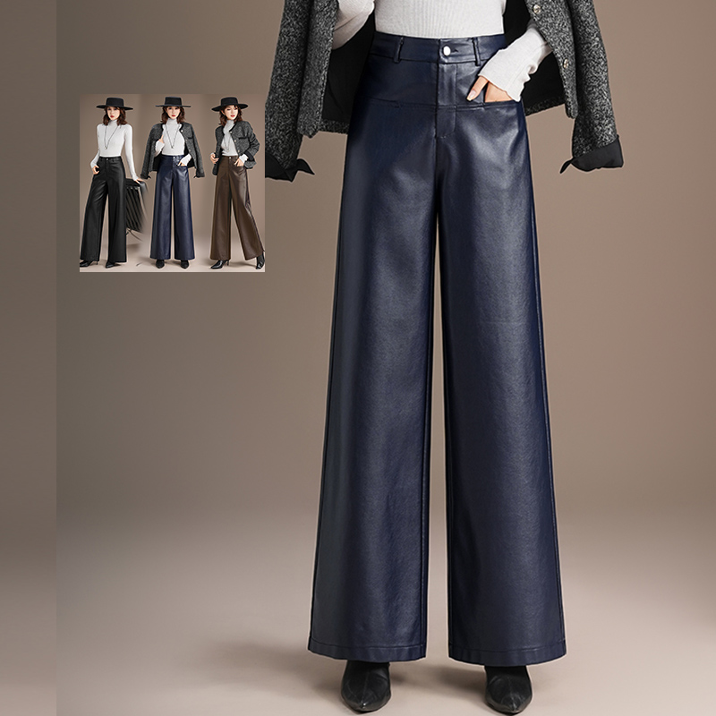 商场同款别致时髦洋气百搭阔腿皮裤女2025秋季新款高腰显瘦休闲裤