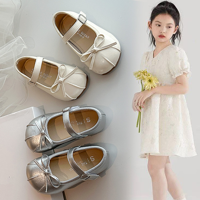 韩版儿童单鞋2025春秋季软底豆豆鞋蝴蝶结女童公主鞋洋气百搭皮鞋