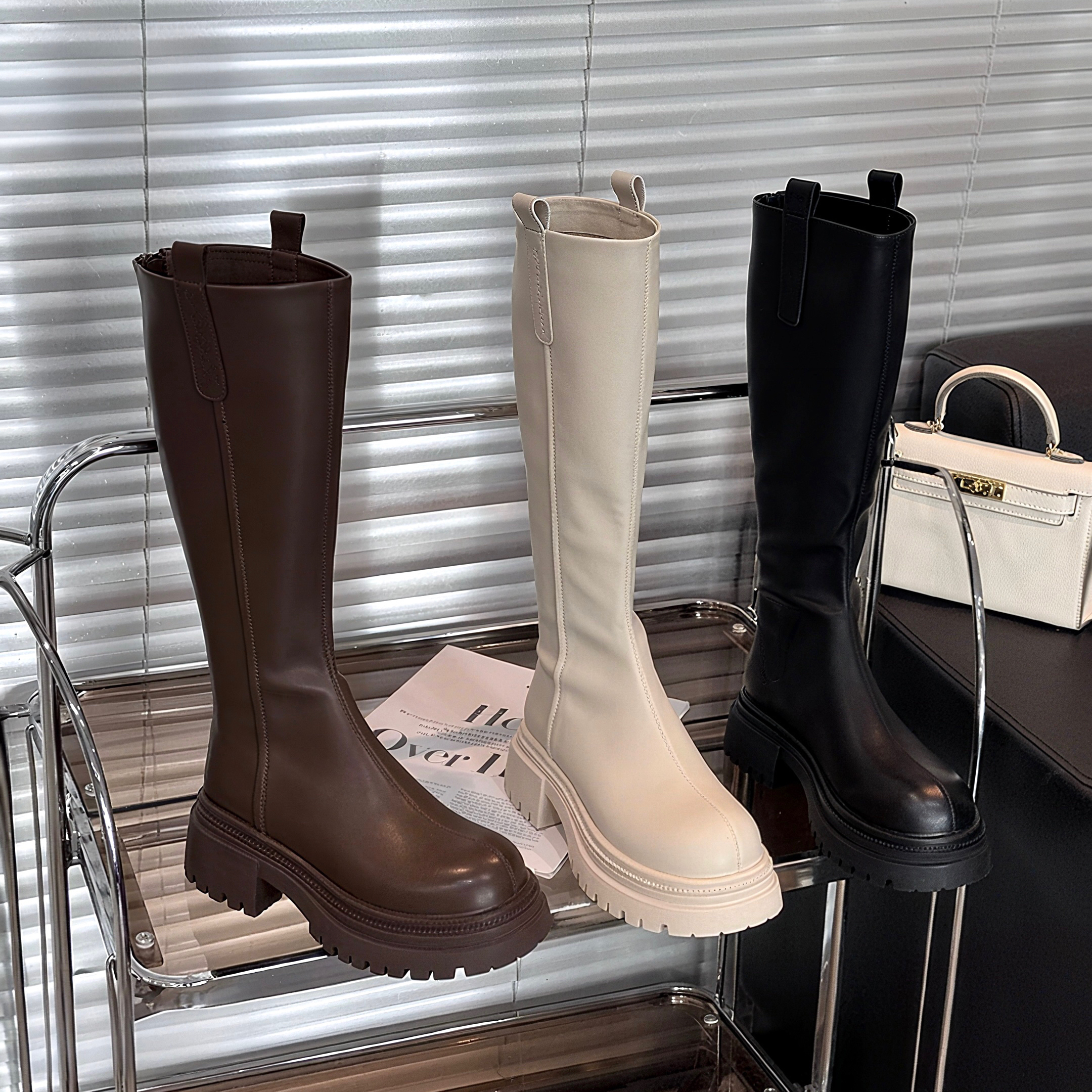 【平口厚底靴】商场款平口骑士靴显腿瘦厚底小个子高端秋冬