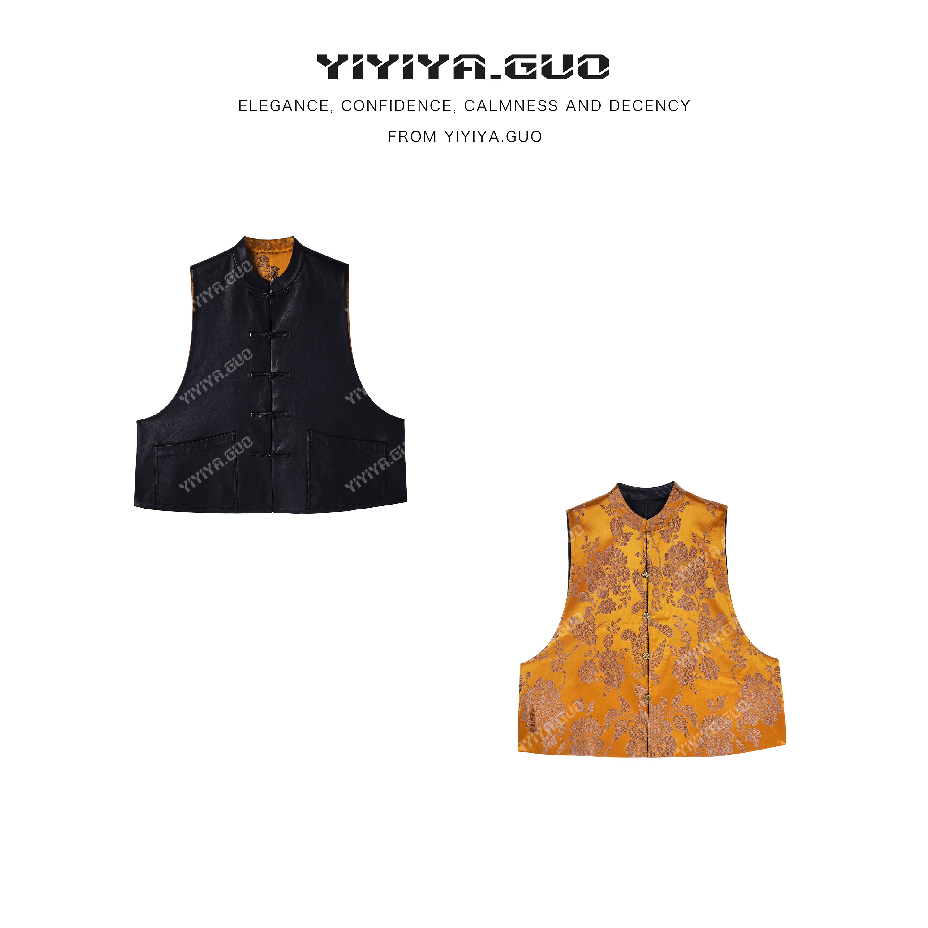 yiyiya.Guo艺艺吖新中式中国风立领盘扣提花双面穿马甲080046SS52