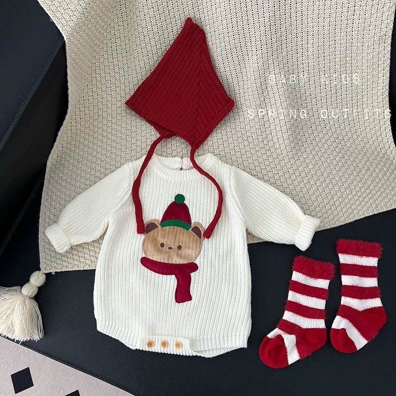 婴儿哈衣爬服春秋冬季新款宝宝衣服三角圣诞男女可爱连体衣超萌