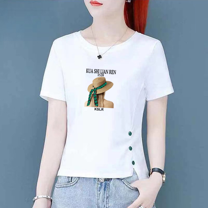 夏季新款不对称别致纯棉T恤女士韩版休闲修身百搭圆领短袖上衣潮
