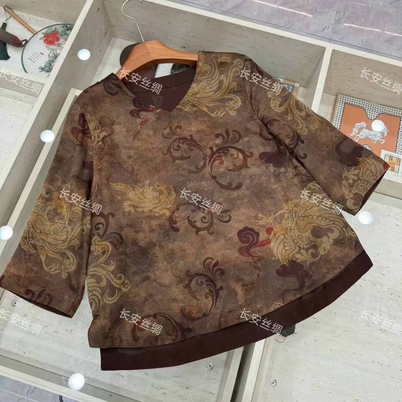 【长安】新中式国风V领花萝优雅气质上衣女FY5090902