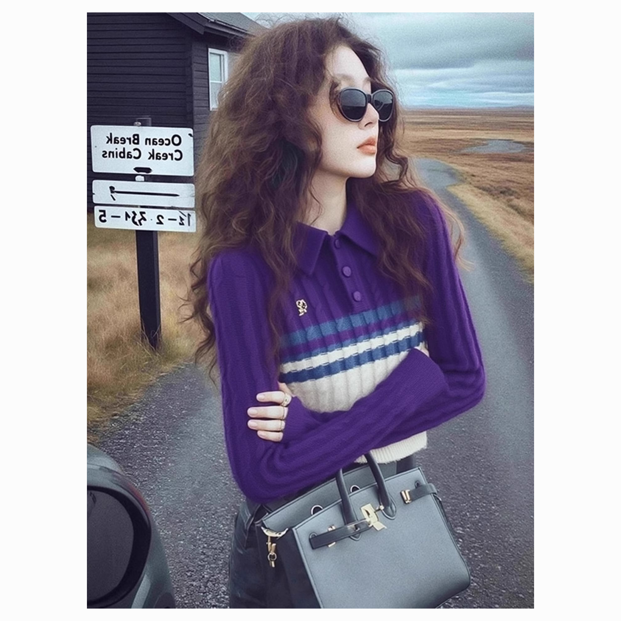 2025冬季高级感超好看软糯慵懒风减龄独特别致松弛感紫色针织衫女