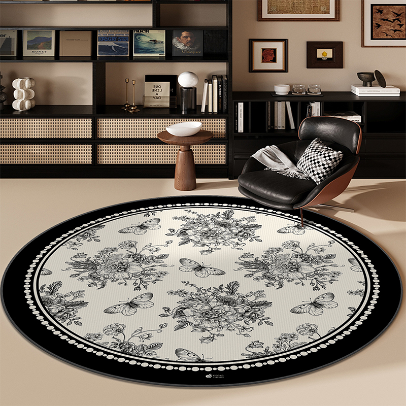 美式圆形地毯轻奢高级感客厅茶几垫卧室床边衣帽间梳妆台椅子地垫