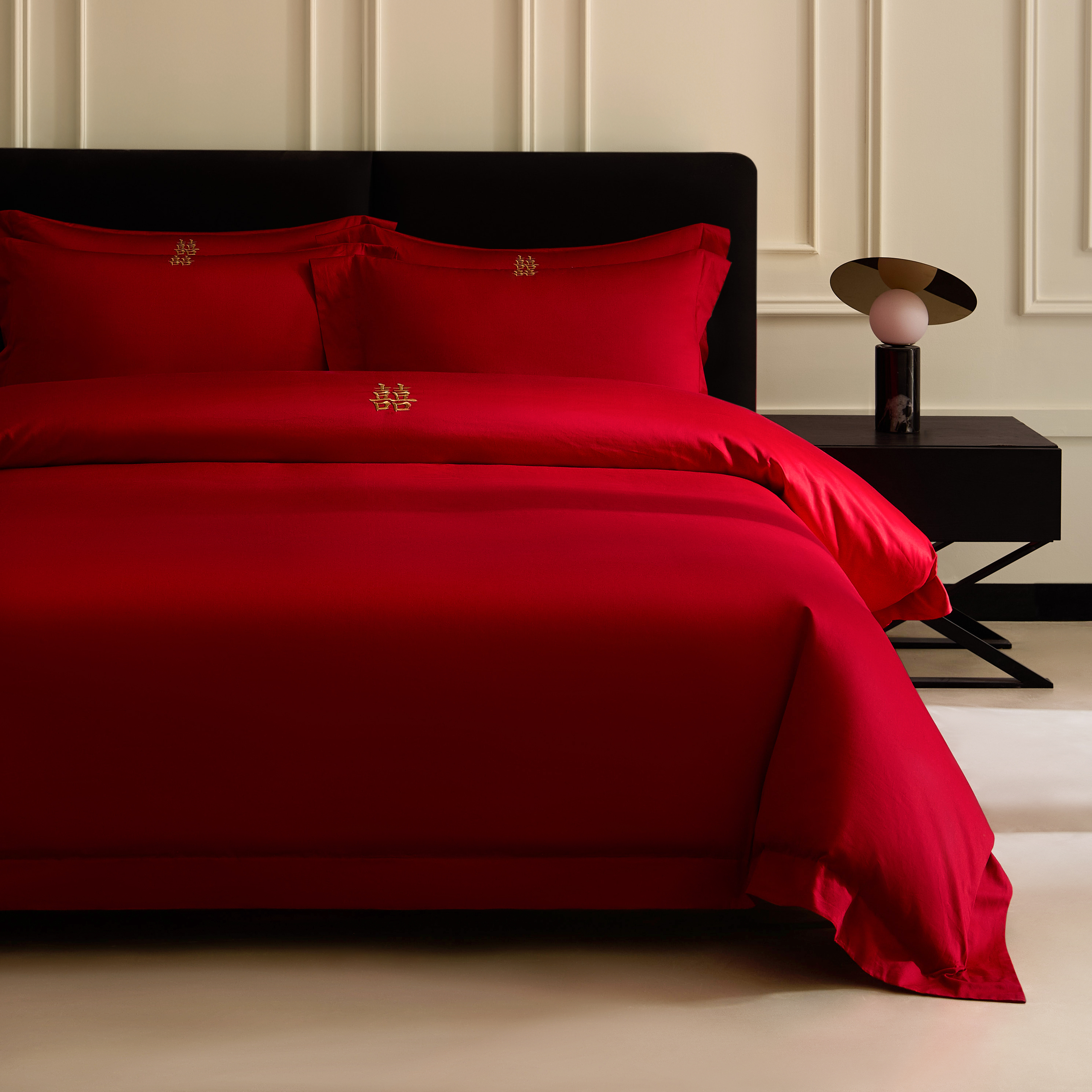 富安娜简约双喜100S长绒棉婚庆四件套纯棉全棉陪嫁喜被纯棉全棉4