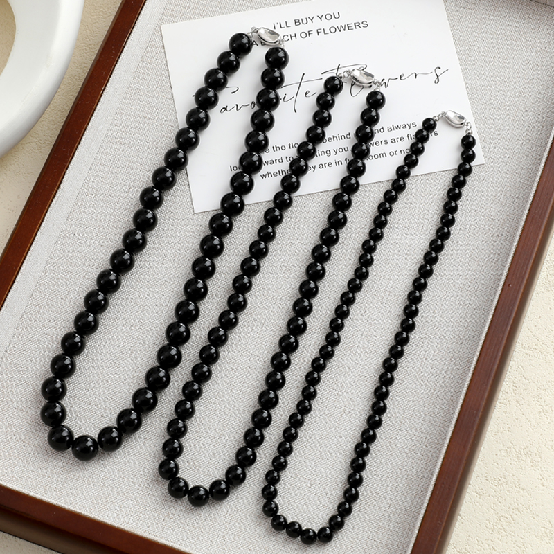 黑玛瑙项链女款s925银扣手工串珠冷淡风锁骨链时尚轻奢高级感颈饰