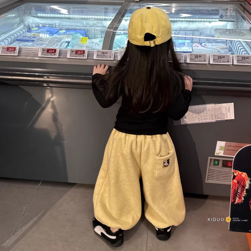 女童加绒裤子2025冬季儿童百搭棉服男女宝宝百搭可爱米奇束脚卫裤