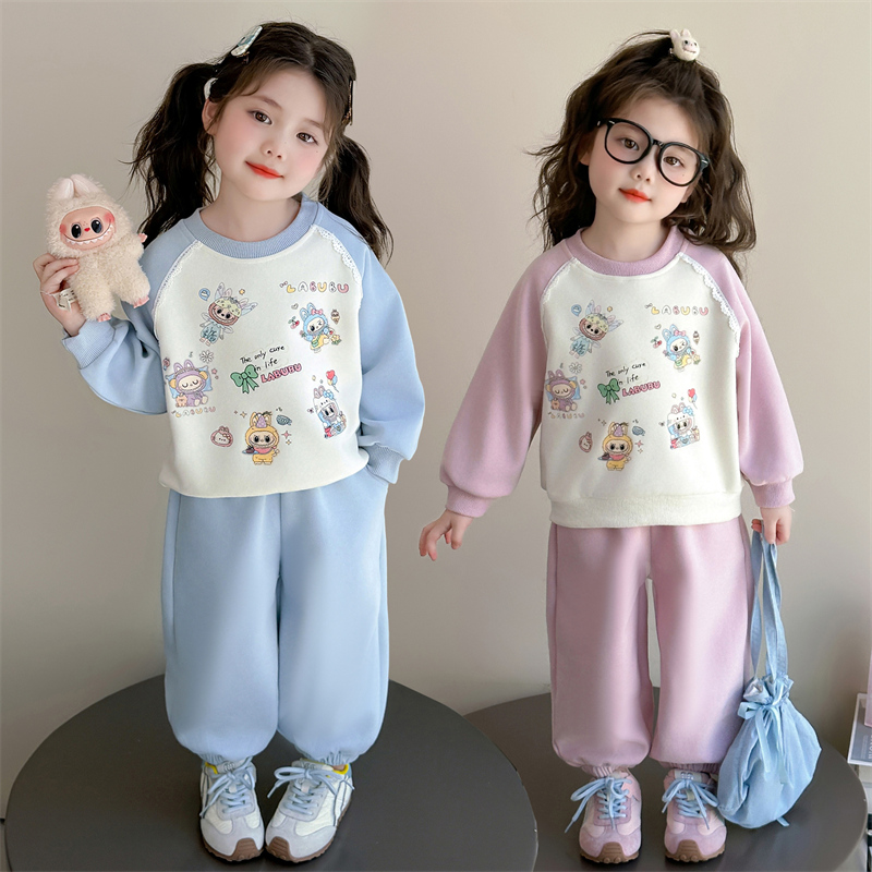 女童卡通套装春秋款2025新款儿童可爱卫衣秋装女宝宝网红两件套潮