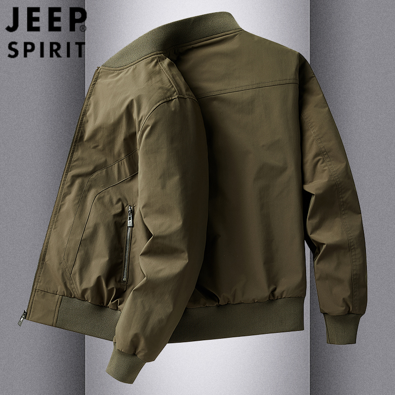 JEEPSPIRIT吉普休闲飞行员夹克男士春秋季美式宽松棒球领工装外套