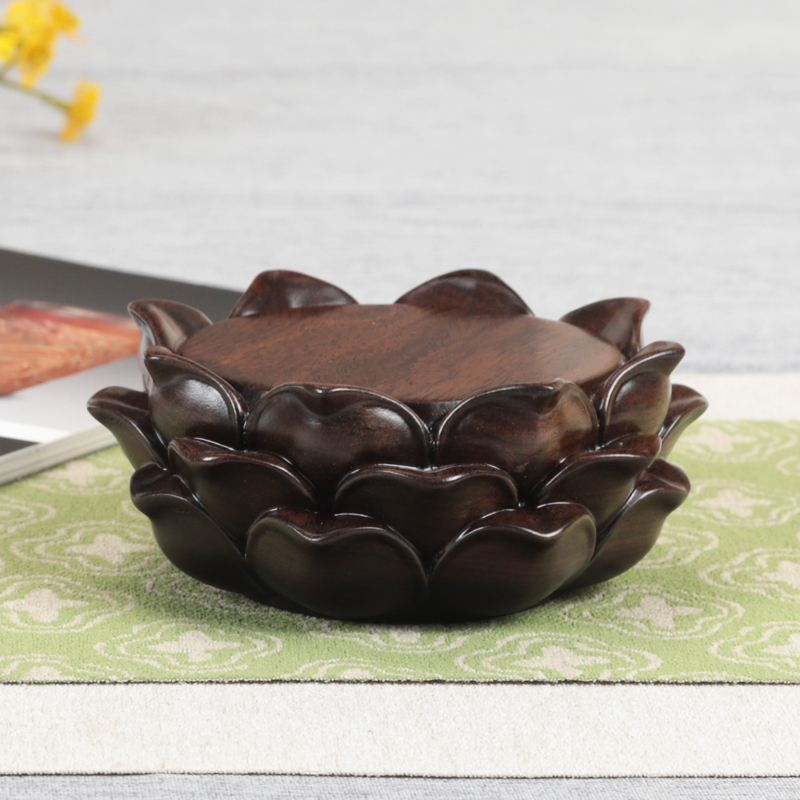 黑檀木三层莲花瓣如来弥勒观音菩萨佛像底座摆件工艺品实木圆形托