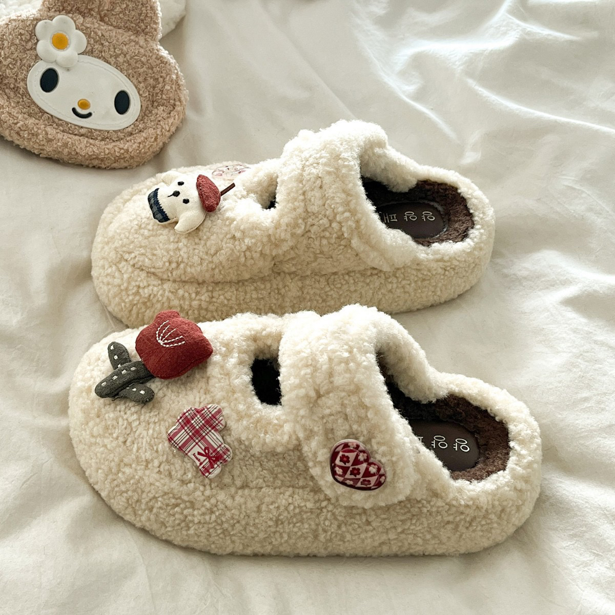 2025秋冬新款甜美可爱毛茸茸包头棉拖鞋女外穿厚底加绒保暖毛毛鞋