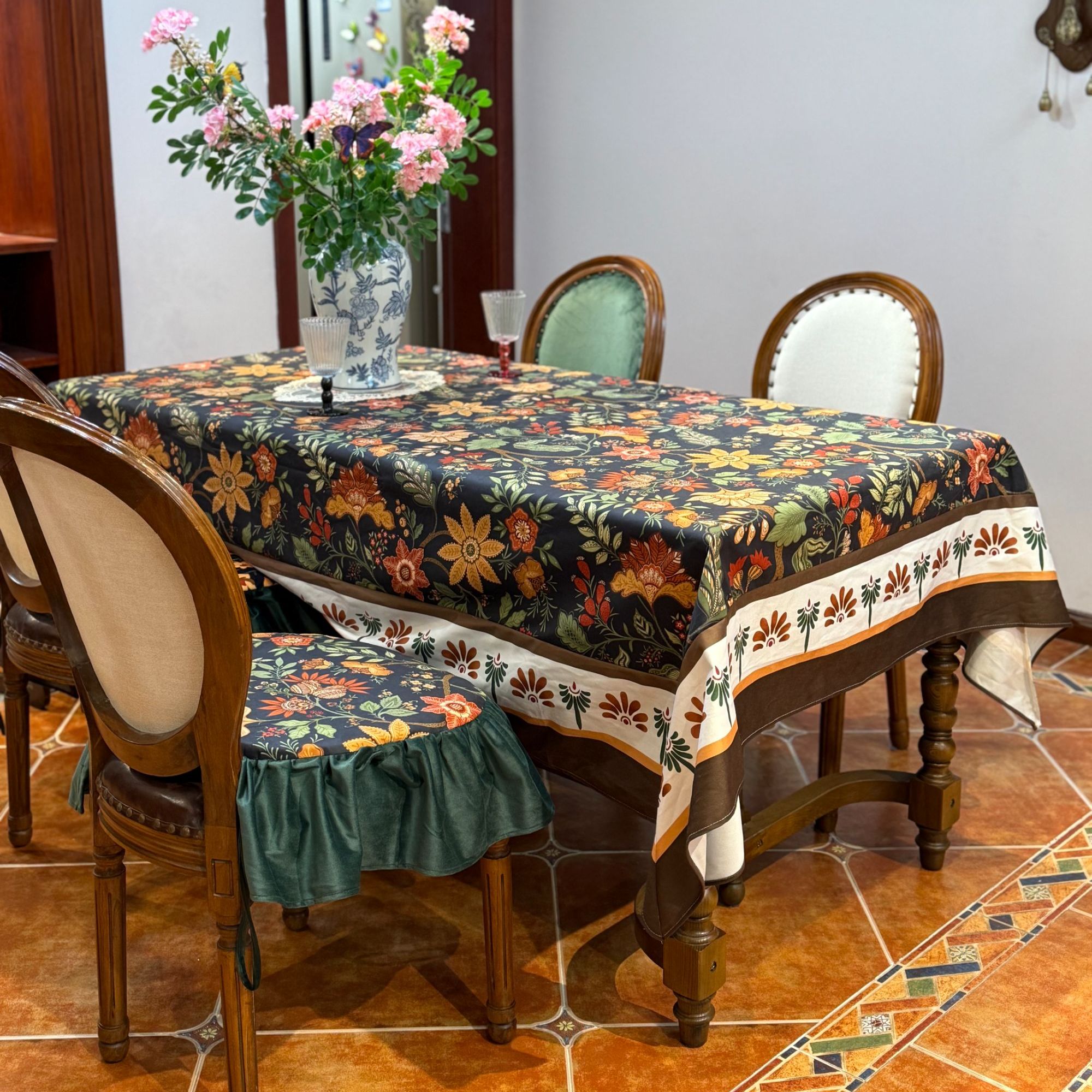 复古中式英式桌布防滑防尘高级感长方形餐桌台布氛围盖布家用布艺
