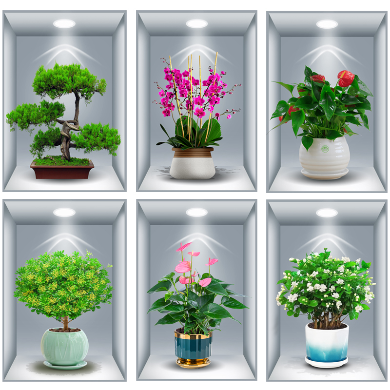 【今日特价】植物花卉3D立体贴画盆栽餐厅客厅三联壁画自粘装饰画